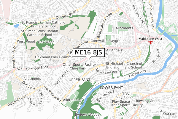 ME16 8JS map - small scale - OS Open Zoomstack (Ordnance Survey)