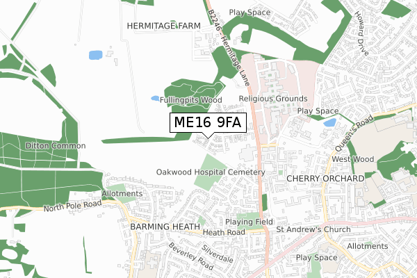 ME16 9FA map - small scale - OS Open Zoomstack (Ordnance Survey)