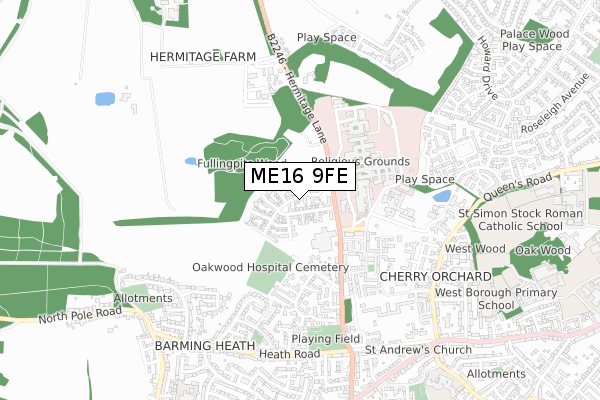 ME16 9FE map - small scale - OS Open Zoomstack (Ordnance Survey)