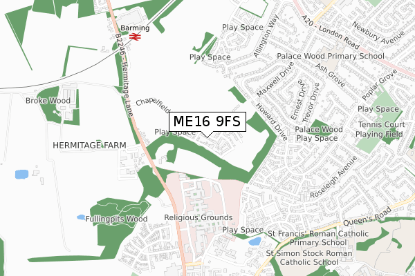 ME16 9FS map - small scale - OS Open Zoomstack (Ordnance Survey)