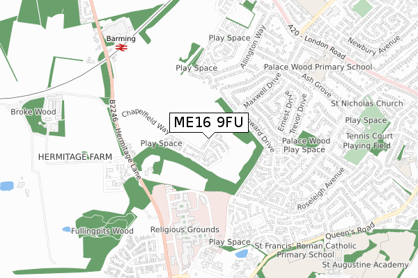 ME16 9FU map - small scale - OS Open Zoomstack (Ordnance Survey)