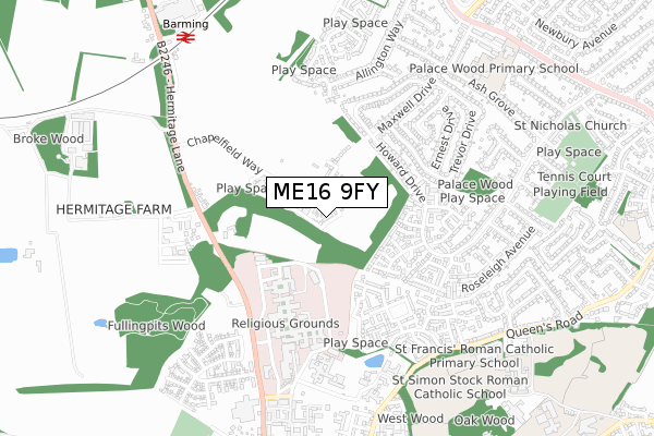 ME16 9FY map - small scale - OS Open Zoomstack (Ordnance Survey)