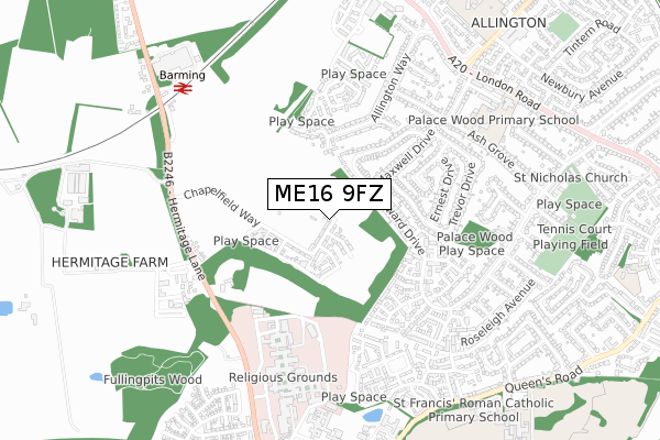 ME16 9FZ map - small scale - OS Open Zoomstack (Ordnance Survey)