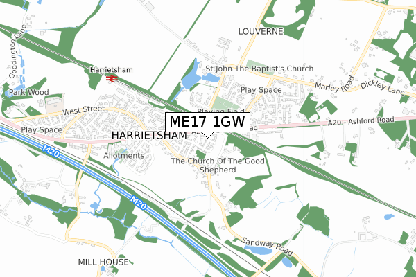 ME17 1GW map - small scale - OS Open Zoomstack (Ordnance Survey) ME17 1GW map - small scale - OS Open Zoomstack (Ordnance Survey)
