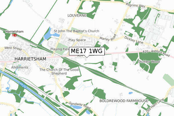 ME17 1WG map - small scale - OS Open Zoomstack (Ordnance Survey)