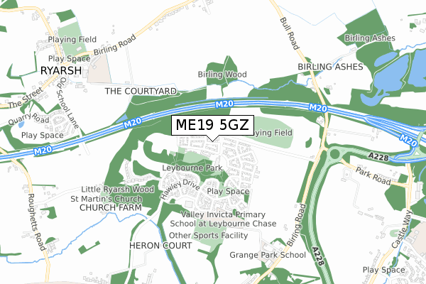 ME19 5GZ map - small scale - OS Open Zoomstack (Ordnance Survey)