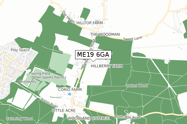 ME19 6GA map - small scale - OS Open Zoomstack (Ordnance Survey)