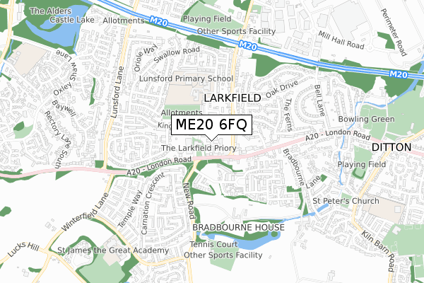 ME20 6FQ map - small scale - OS Open Zoomstack (Ordnance Survey) ME20 6FQ map - small scale - OS Open Zoomstack (Ordnance Survey)