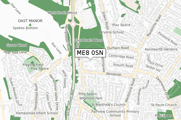 ME8 0SN map - small scale - OS Open Zoomstack (Ordnance Survey)