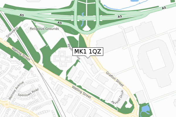 MK1 1QZ map - large scale - OS Open Zoomstack (Ordnance Survey)