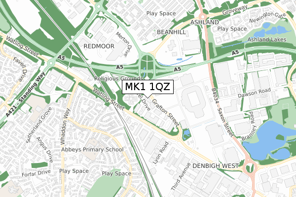 MK1 1QZ map - small scale - OS Open Zoomstack (Ordnance Survey) MK1 1QZ map - small scale - OS Open Zoomstack (Ordnance Survey)