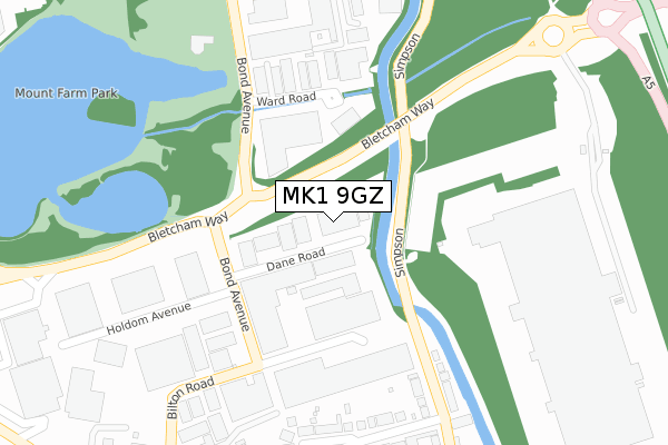 MK1 9GZ map - large scale - OS Open Zoomstack (Ordnance Survey)