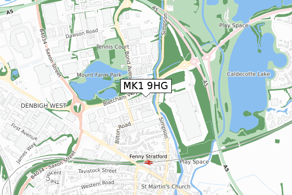 MK1 9HG map - small scale - OS Open Zoomstack (Ordnance Survey)