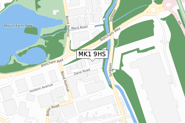 MK1 9HS map - large scale - OS Open Zoomstack (Ordnance Survey)