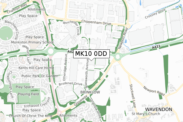 MK10 0DD map - small scale - OS Open Zoomstack (Ordnance Survey)