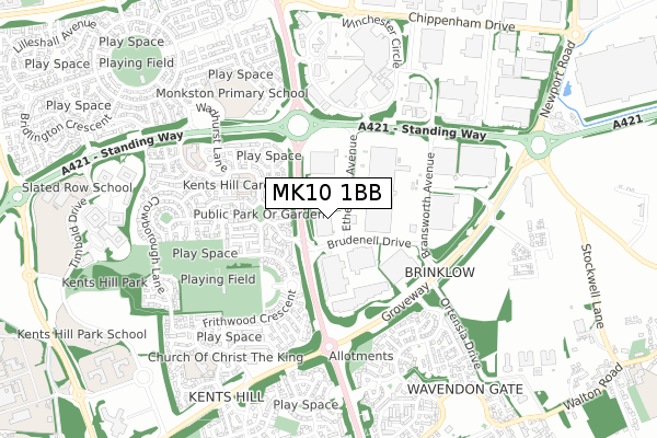 MK10 1BB map - small scale - OS Open Zoomstack (Ordnance Survey)