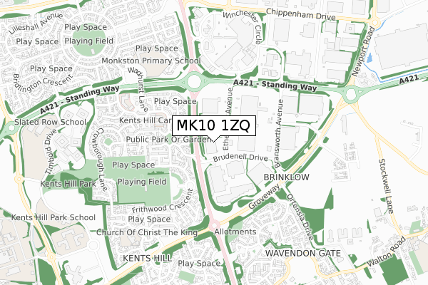 MK10 1ZQ map - small scale - OS Open Zoomstack (Ordnance Survey)