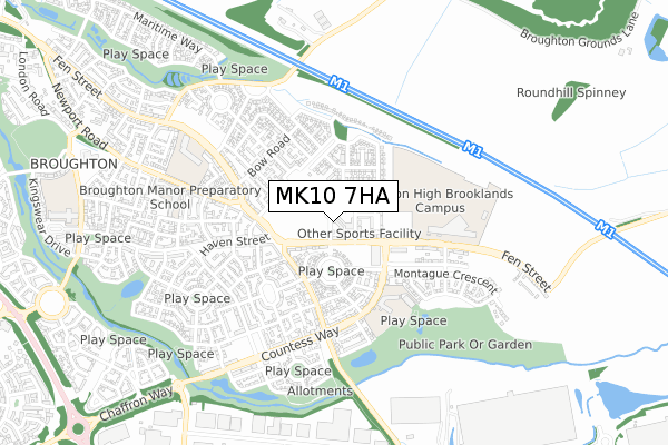 MK10 7HA map - small scale - OS Open Zoomstack (Ordnance Survey)