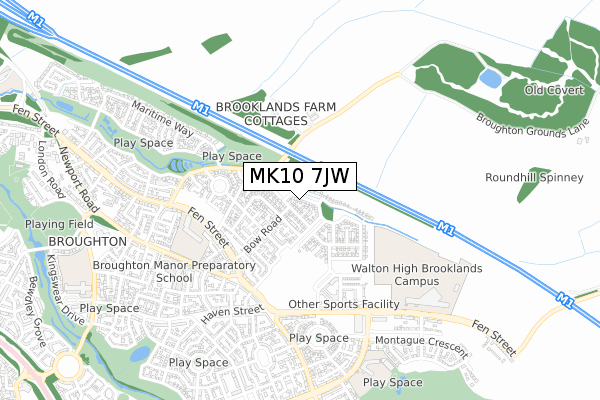 MK10 7JW map - small scale - OS Open Zoomstack (Ordnance Survey)