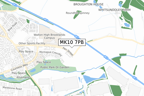 MK10 7PB map - small scale - OS Open Zoomstack (Ordnance Survey)