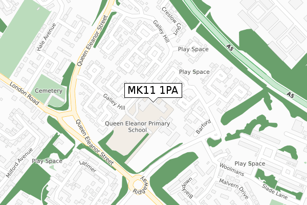 MK11 1PA map - large scale - OS Open Zoomstack (Ordnance Survey)