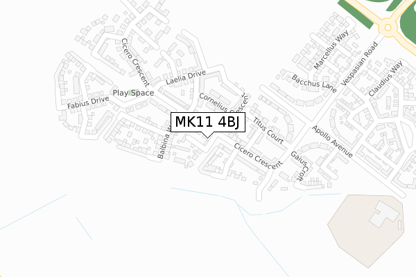 MK11 4BJ map - large scale - OS Open Zoomstack (Ordnance Survey)