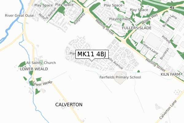 MK11 4BJ map - small scale - OS Open Zoomstack (Ordnance Survey)