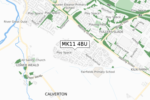 MK11 4BU map - small scale - OS Open Zoomstack (Ordnance Survey)