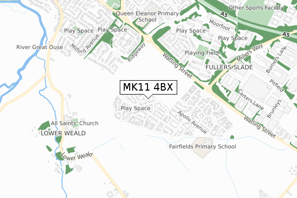 MK11 4BX map - small scale - OS Open Zoomstack (Ordnance Survey)