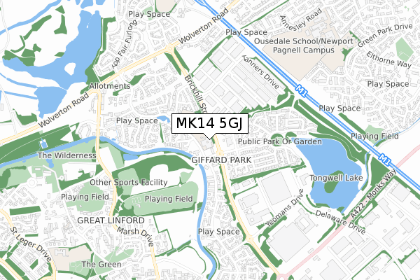 MK14 5GJ map - small scale - OS Open Zoomstack (Ordnance Survey)