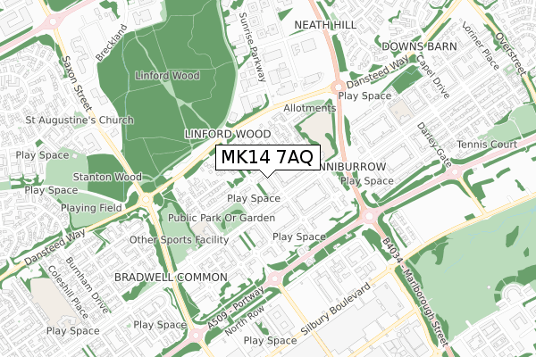 MK14 7AQ map - small scale - OS Open Zoomstack (Ordnance Survey)