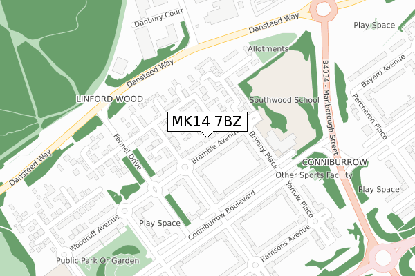 MK14 7BZ map - large scale - OS Open Zoomstack (Ordnance Survey)