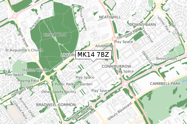 MK14 7BZ map - small scale - OS Open Zoomstack (Ordnance Survey)
