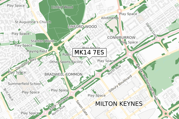 MK14 7ES map - small scale - OS Open Zoomstack (Ordnance Survey) MK14 7ES map - small scale - OS Open Zoomstack (Ordnance Survey)