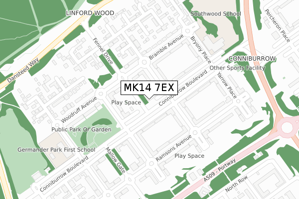 MK14 7EX map - large scale - OS Open Zoomstack (Ordnance Survey)