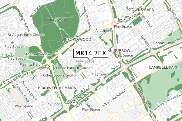 MK14 7EX map - small scale - OS Open Zoomstack (Ordnance Survey)