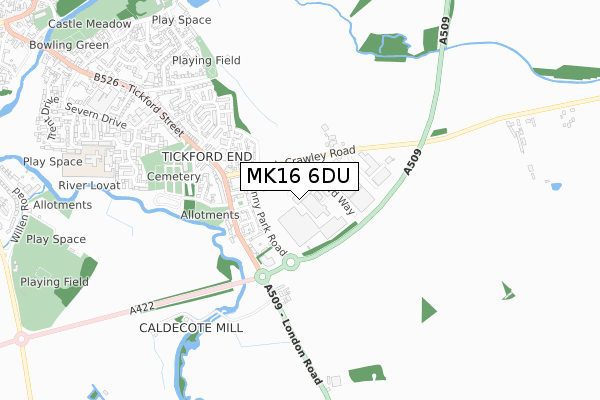 MK16 6DU map - small scale - OS Open Zoomstack (Ordnance Survey)