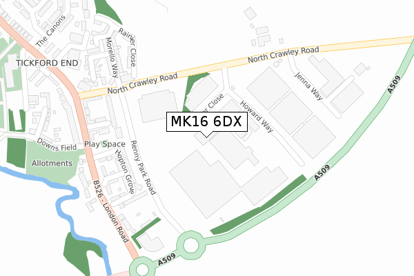 MK16 6DX map - large scale - OS Open Zoomstack (Ordnance Survey)