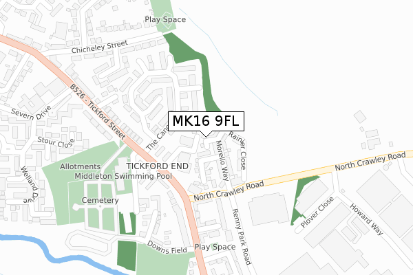 MK16 9FL map - large scale - OS Open Zoomstack (Ordnance Survey)