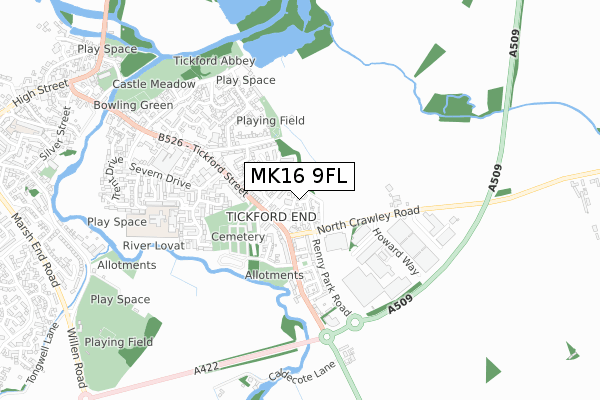 MK16 9FL map - small scale - OS Open Zoomstack (Ordnance Survey)