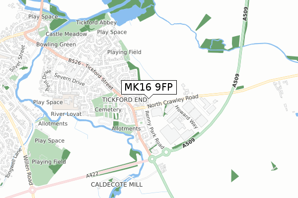 MK16 9FP map - small scale - OS Open Zoomstack (Ordnance Survey)
