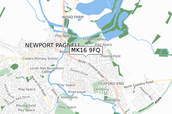 MK16 9FQ map - small scale - OS Open Zoomstack (Ordnance Survey)