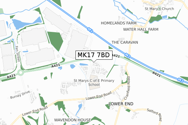 MK17 7BD map - small scale - OS Open Zoomstack (Ordnance Survey)