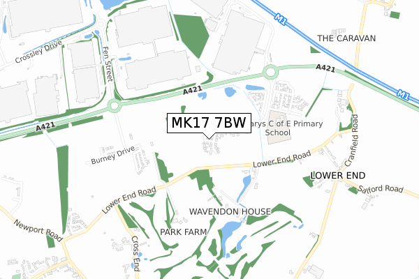 MK17 7BW map - small scale - OS Open Zoomstack (Ordnance Survey)