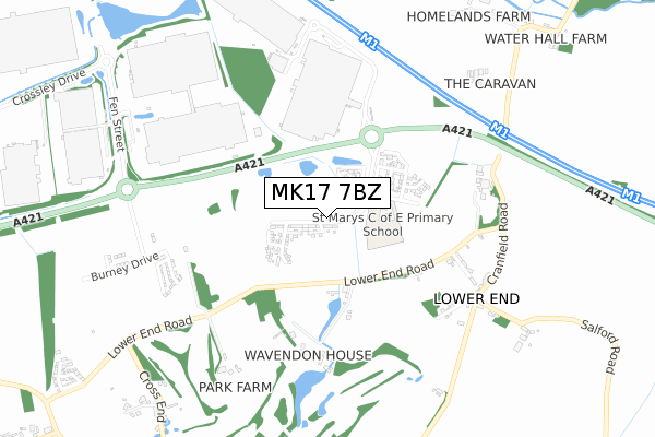 MK17 7BZ map - small scale - OS Open Zoomstack (Ordnance Survey)