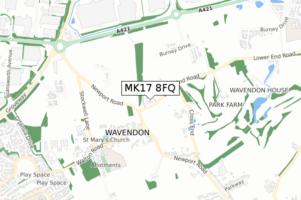 MK17 8FQ map - small scale - OS Open Zoomstack (Ordnance Survey)