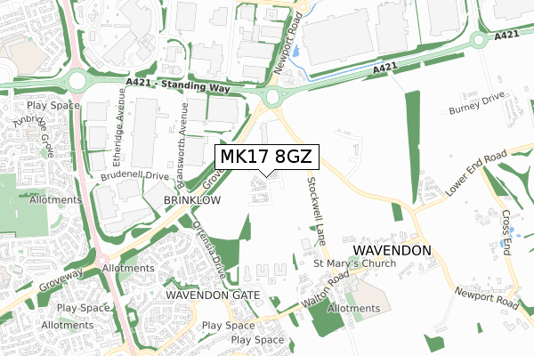 MK17 8GZ map - small scale - OS Open Zoomstack (Ordnance Survey)