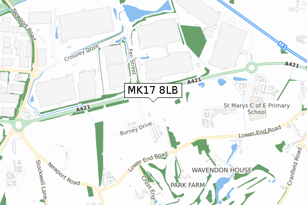 MK17 8LB map - small scale - OS Open Zoomstack (Ordnance Survey)