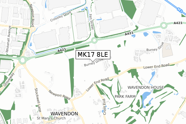 MK17 8LE map - small scale - OS Open Zoomstack (Ordnance Survey)