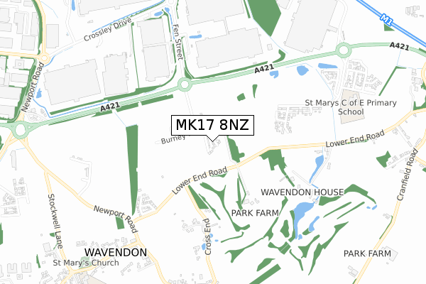 MK17 8NZ map - small scale - OS Open Zoomstack (Ordnance Survey)